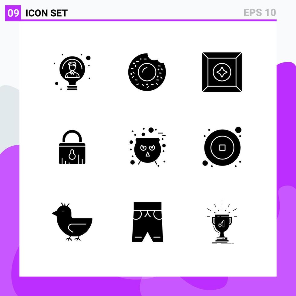 9 Universal Solid Glyphs Set for Web and Mobile Applications halloween board box shopping security Editable Vector Design Elements