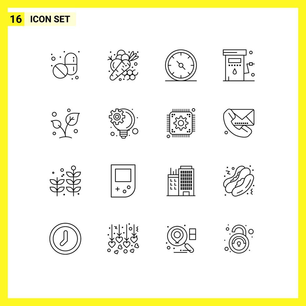 Group of 16 Modern Outlines Set for leaf power business petrol energy Editable Vector Design Elements