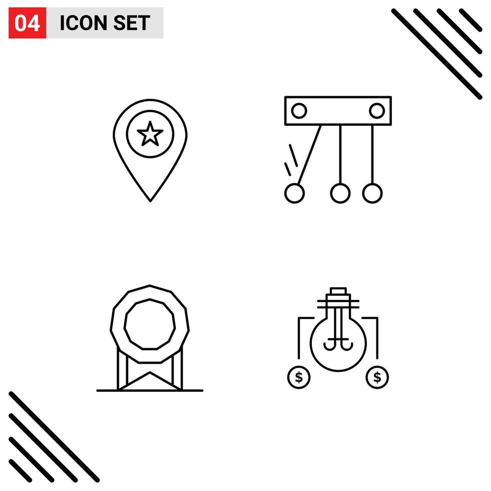 Set of 4 Modern UI Icons Symbols Signs for star license marker science bulb Editable Vector Design Elements