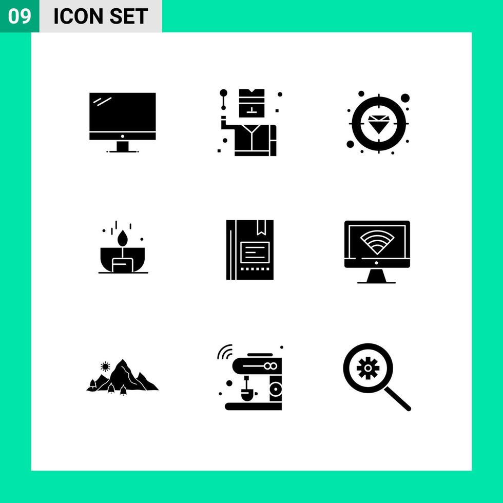 Universal Icon Symbols Group of 9 Modern Solid Glyphs of shine light spy dark target Editable Vector Design Elements