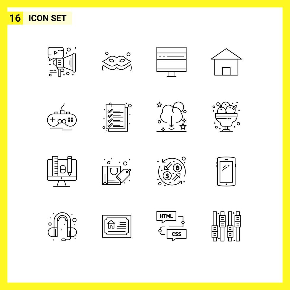Stock Vector Icon Pack of 16 Line Signs and Symbols for joystick house computer home building Editable Vector Design Elements