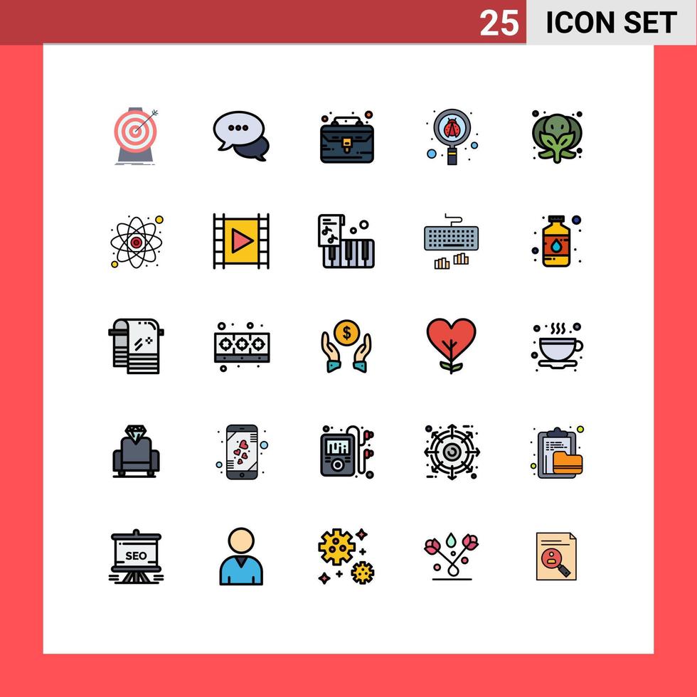 Modern Set of 25 Filled line Flat Colors Pictograph of broccoli search chatting scan thing Editable Vector Design Elements