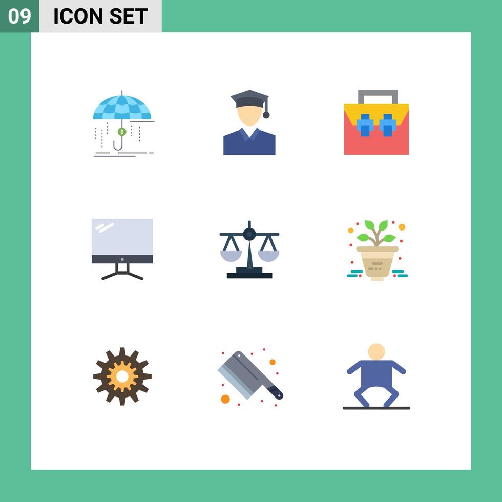 Paquete de 9 colores planos de interfaz de usuario de signos y símbolos modernos del kit de herramientas de monitor de bolsa de dispositivo de PC elementos de diseño vectorial editables vector