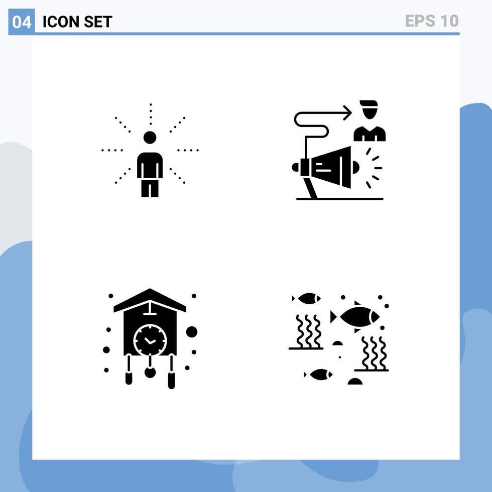 Set of 4 Vector Solid Glyphs on Grid for awareness megaphone perception target home Editable Vector Design Elements