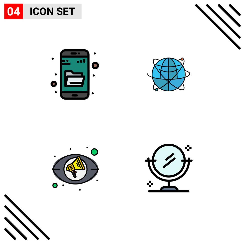 Set of 4 Modern UI Icons Symbols Signs for drive search resources search data eye Editable Vector Design Elements