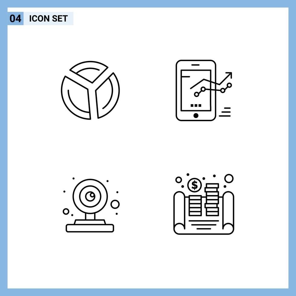 Set of 4 Commercial Filledline Flat Colors pack for chart camera analytics mobile webcam Editable Vector Design Elements