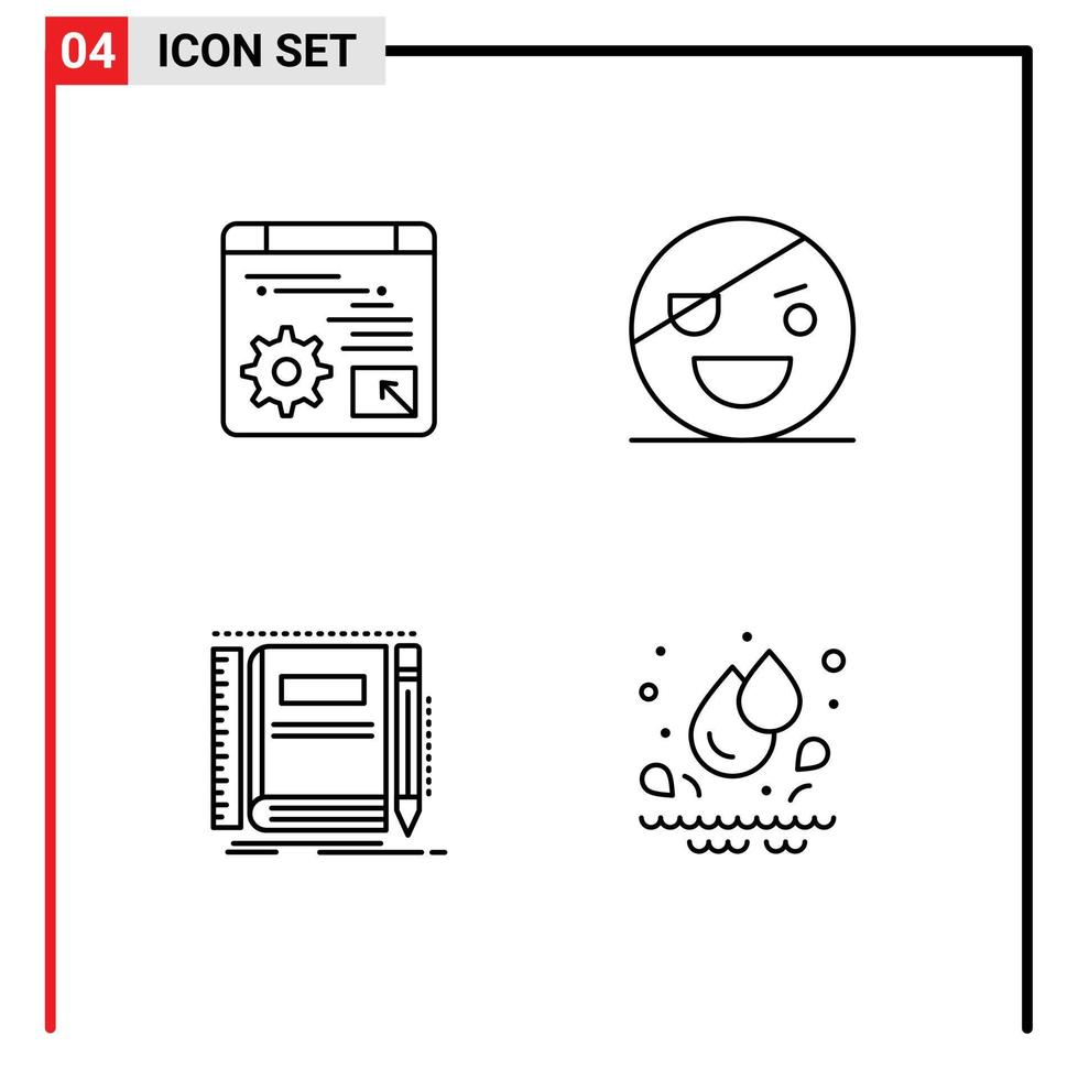 Stock Vector Icon Pack of 4 Line Signs and Symbols for web book economy monster notepad Editable Vector Design Elements