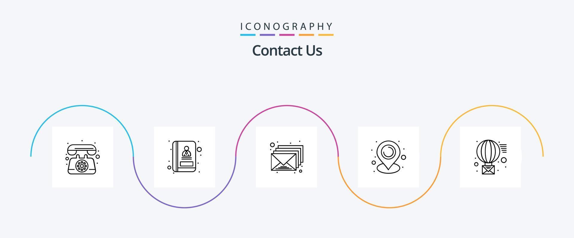 contáctenos paquete de iconos de la línea 5 que incluye enviar. mensaje. bandeja de entrada. Email. mapa vector