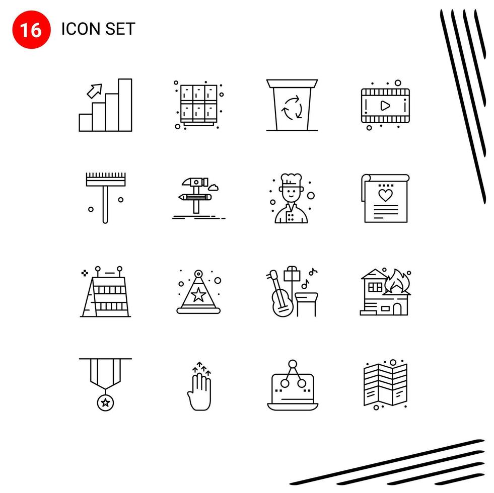 Set of 16 Commercial Outlines pack for gardener video open movie journey Editable Vector Design Elements