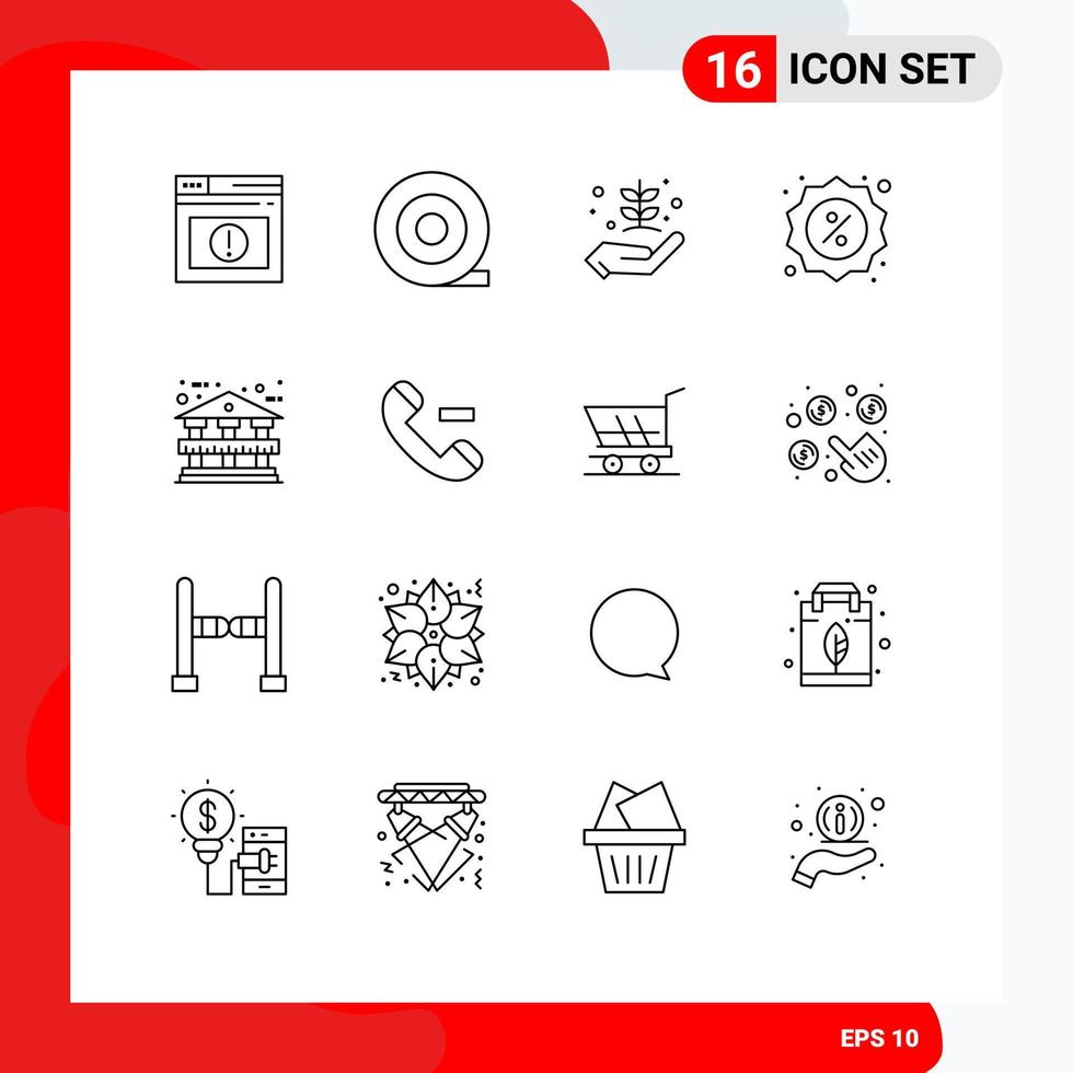 16 iconos creativos signos y símbolos modernos del banco de llamadas dan elementos de diseño vectorial editables del mercado de la arquitectura vector