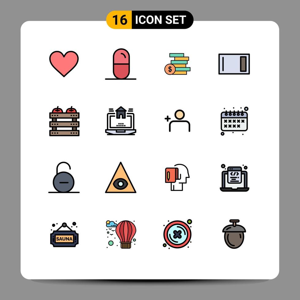 Mobile Interface Flat Color Filled Line Set of 16 Pictograms of apple home coins money chopping appliances Editable Creative Vector Design Elements