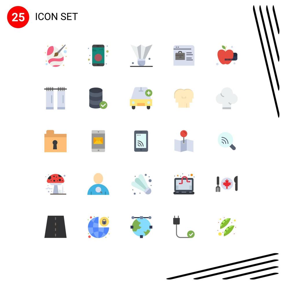 25 Universal Flat Color Signs Symbols of online portfolio find job sign bag shuttlecock Editable Vector Design Elements