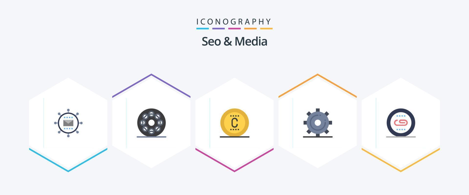 Seo and Media 25 Flat icon pack including search. optimization. video. media. trademark vector