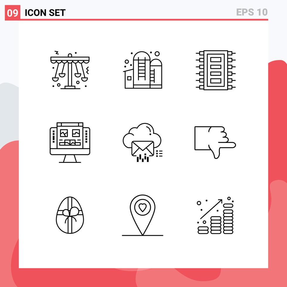 Outline Pack of 9 Universal Symbols of screen computer silo gallery computer Editable Vector Design Elements