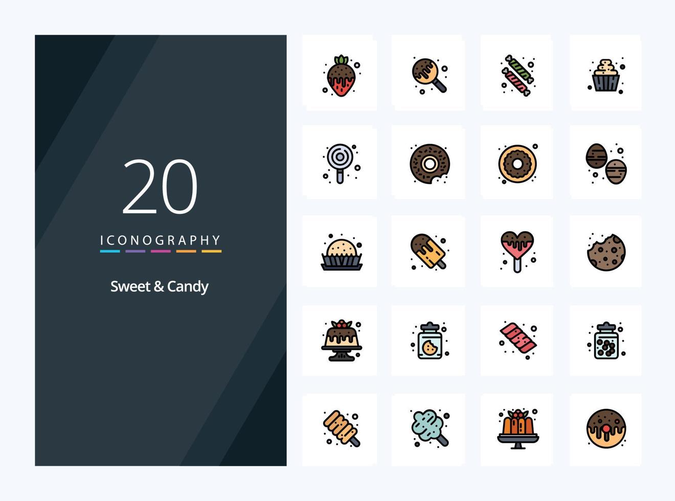 20 Sweet And Candy line Filled icon for presentation vector