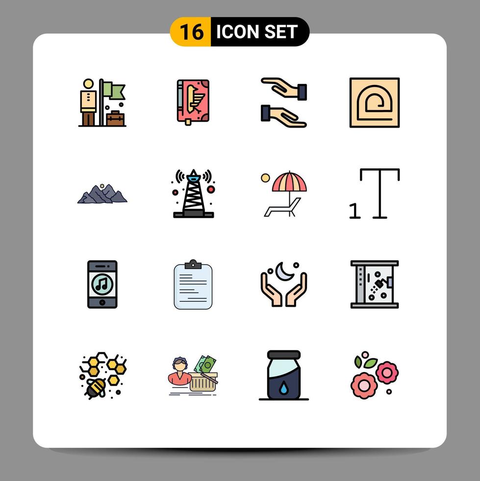 Modern Set of 16 Flat Color Filled Lines Pictograph of mountain password edict fingerprint block Editable Creative Vector Design Elements