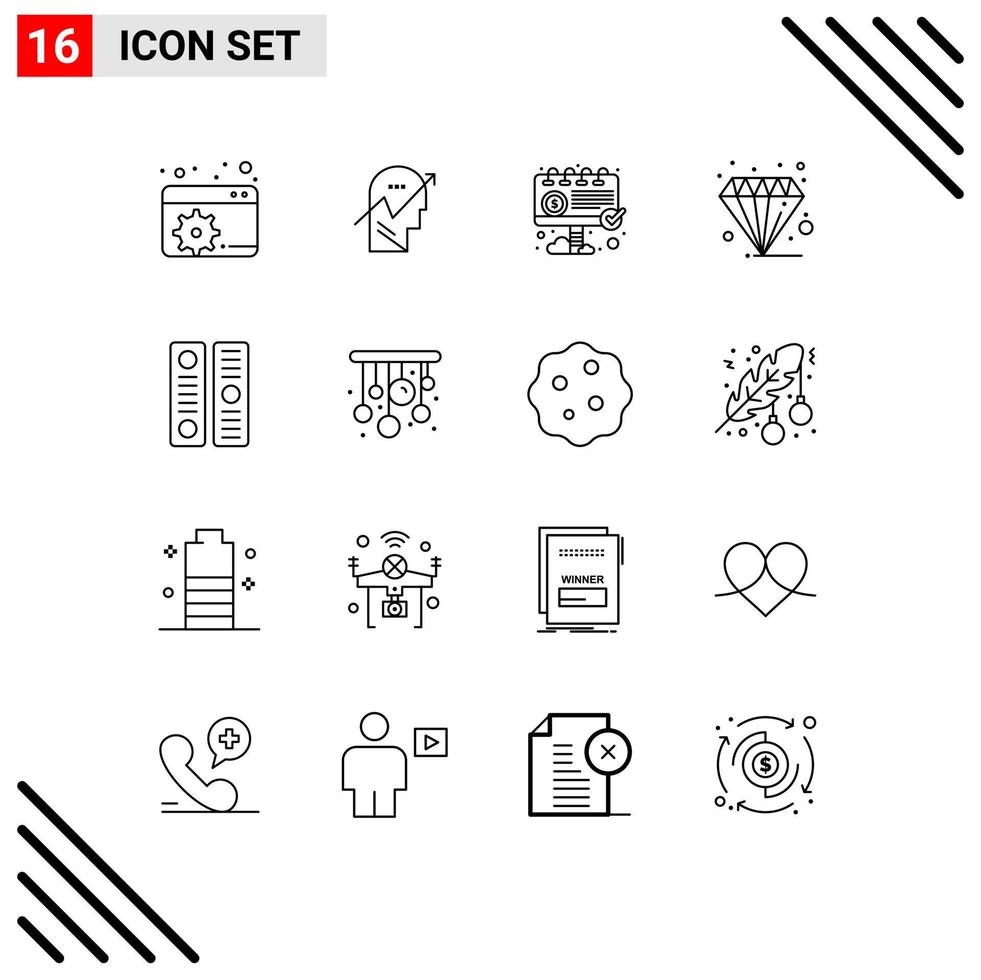 Group of 16 Outlines Signs and Symbols for archive finance advertisement economy business Editable Vector Design Elements