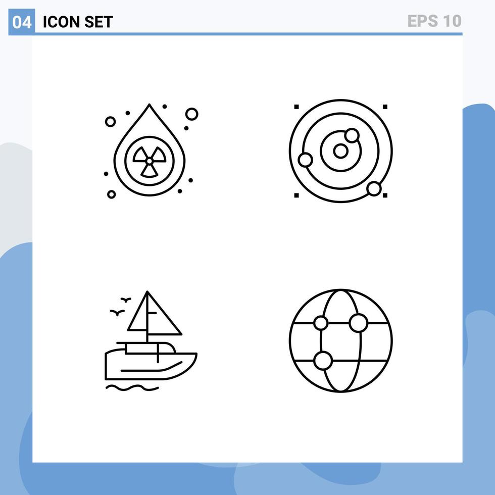 4 User Interface Line Pack of modern Signs and Symbols of clean boat pollution planets orbiting transport Editable Vector Design Elements