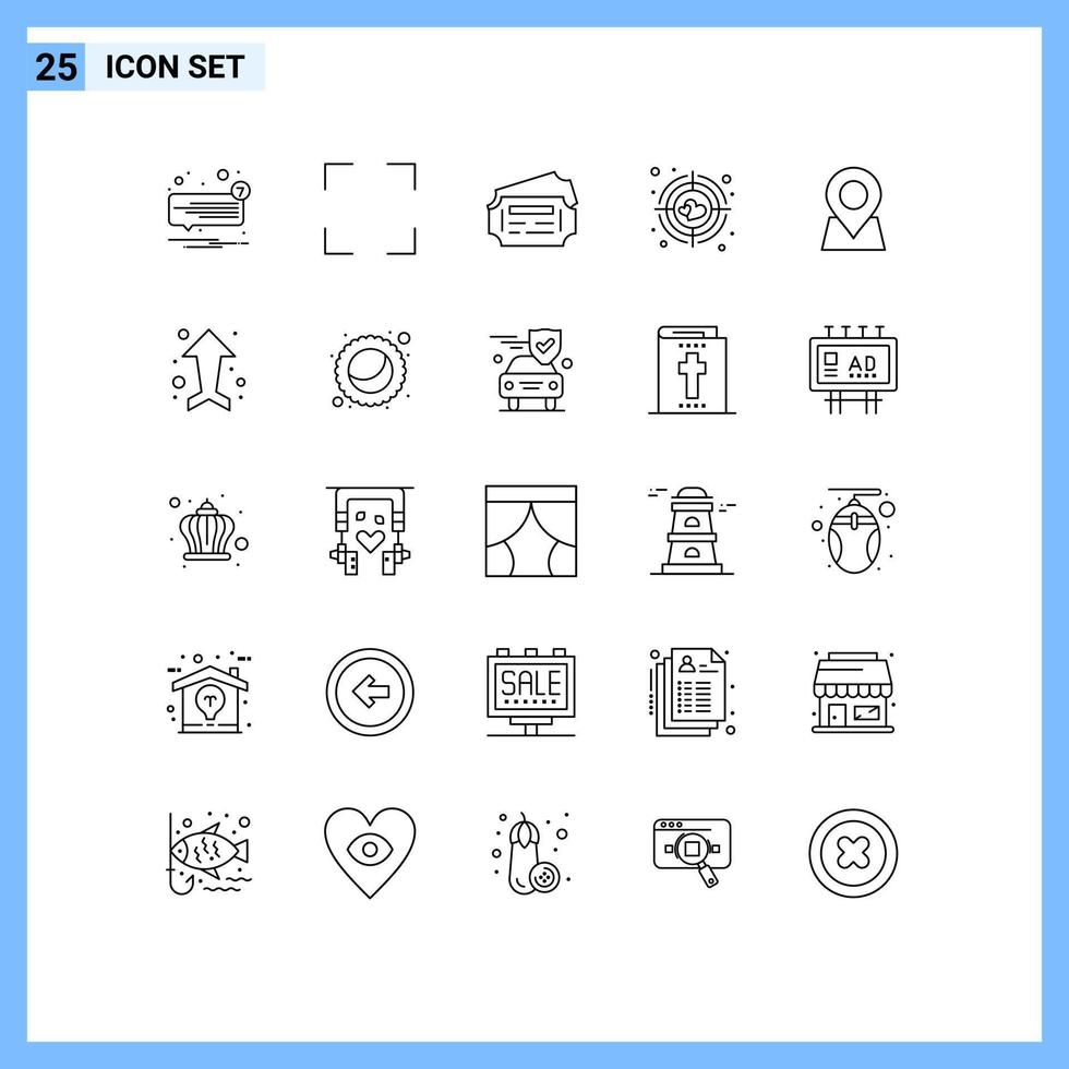 25 iconos creativos signos y símbolos modernos de pin mapa tren ubicación corazón elementos de diseño vectorial editables vector