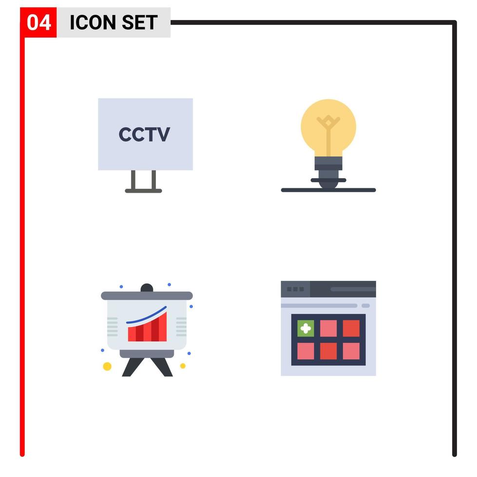 paquete de línea de vector editable de 4 iconos planos simples de elementos de diseño de vector editable de web eléctrica de vigilancia de gráfico de cámara