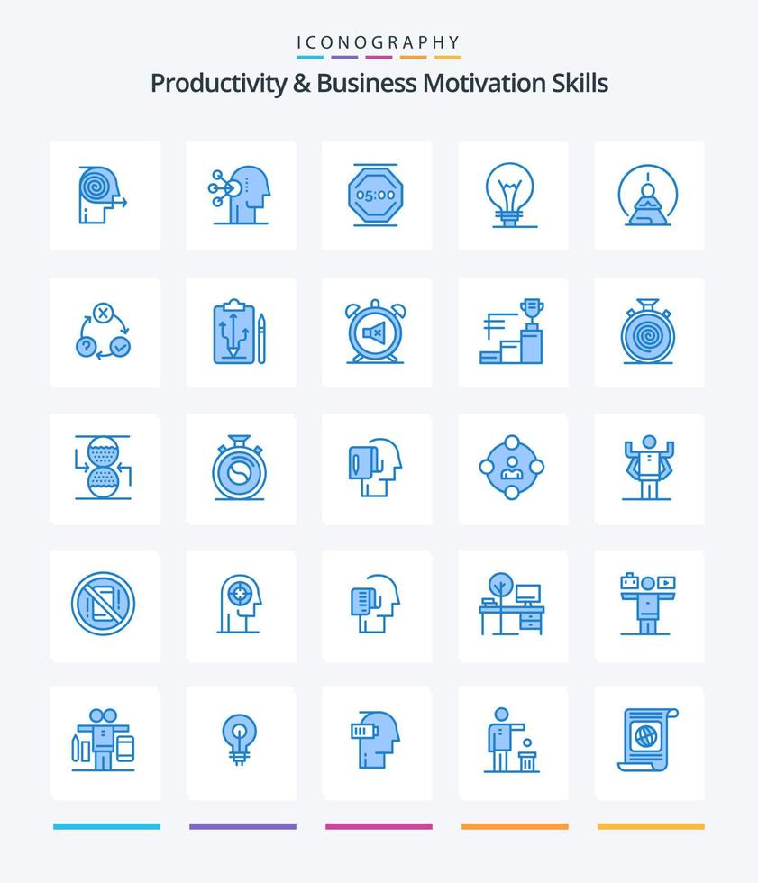 Creative Productivity And Business Motivation Skills 25 Blue icon pack  Such As lightbulb. innovation. human. idea. work vector