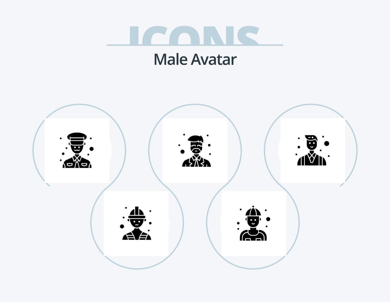 Male Avatar Glyph Icon Pack 5 Icon Design. people. businessman. military. boss. professor vector