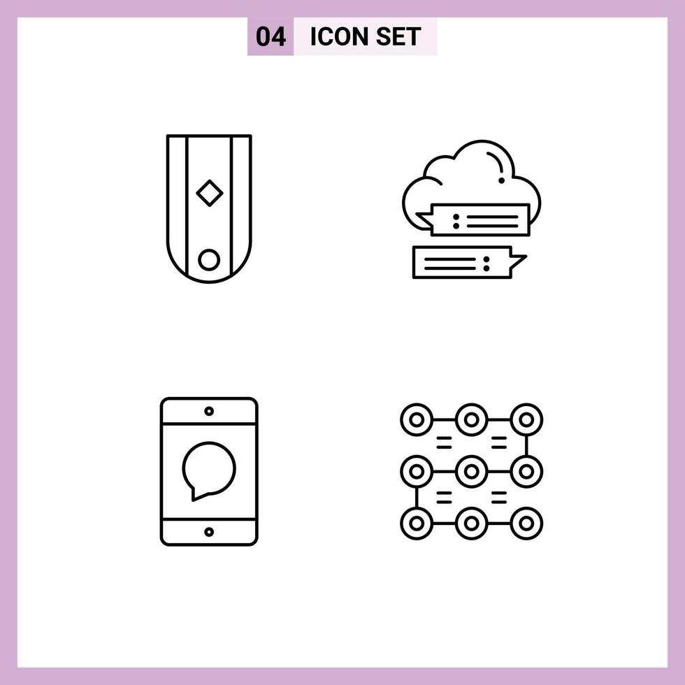 4 Creative Icons Modern Signs and Symbols of diamond messages one secure communication Editable Vector Design Elements