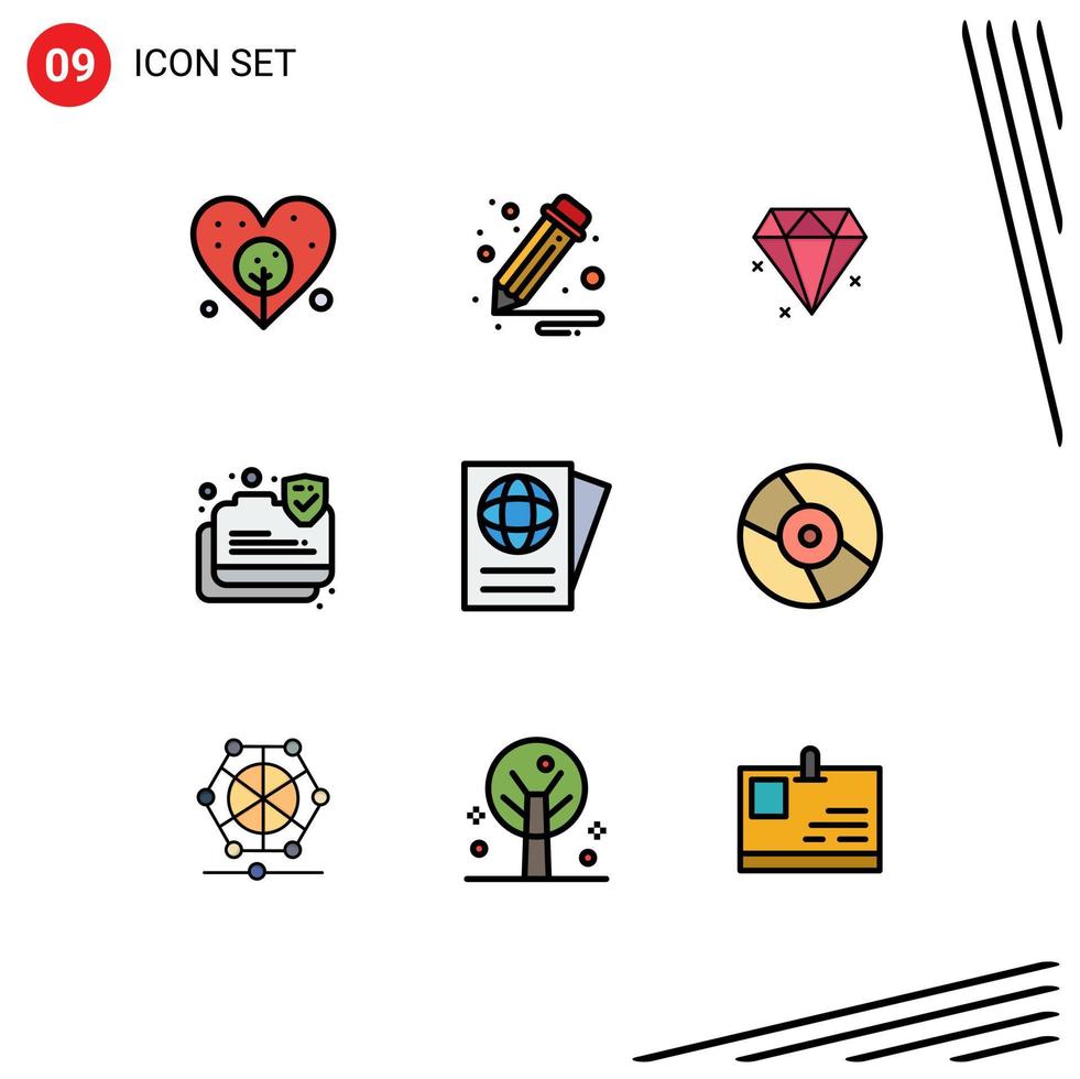 Set of 9 Modern UI Icons Symbols Signs for disk cd connection travel document Editable Vector Design Elements