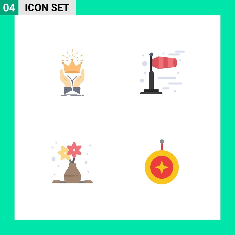 conjunto moderno de 4 iconos planos pictograma de elementos de diseño vectorial editables griegos del clima del mercado de arte de la corona vector