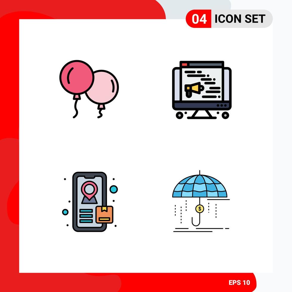 4 Creative Icons Modern Signs and Symbols of baloons insurance computer tracking protection Editable Vector Design Elements