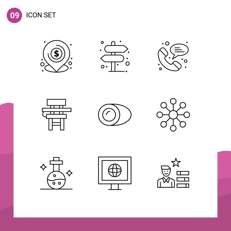 9 Thematic Vector Outlines and Editable Symbols of coconut education right desk chair Editable Vector Design Elements