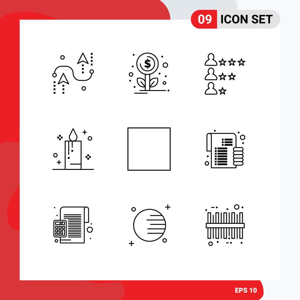 Editable Vector Line Pack of 9 Simple Outlines of multimedia control business holiday candle Editable Vector Design Elements