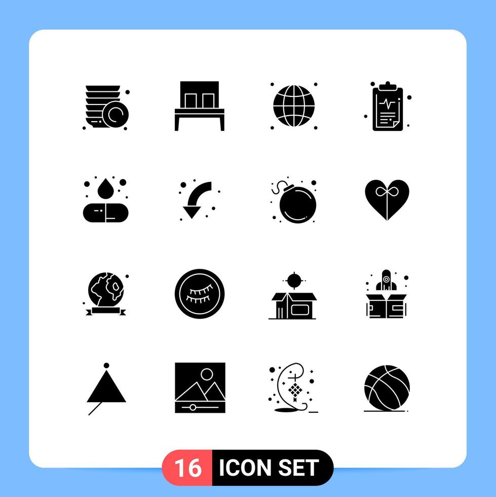 Set of 16 Modern UI Icons Symbols Signs for pill capsule focus result health Editable Vector Design Elements