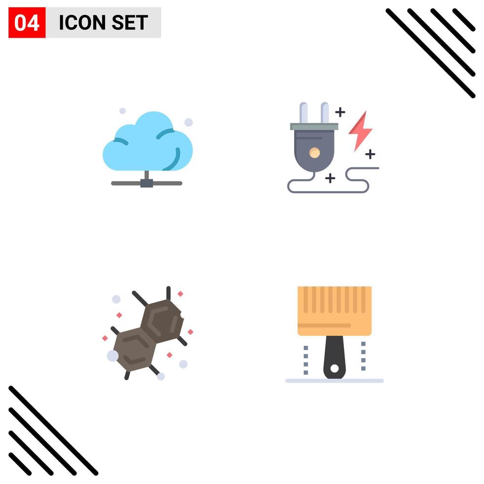 Set of 4 Vector Flat Icons on Grid for cloud chemistry server plug lab Editable Vector Design Elements