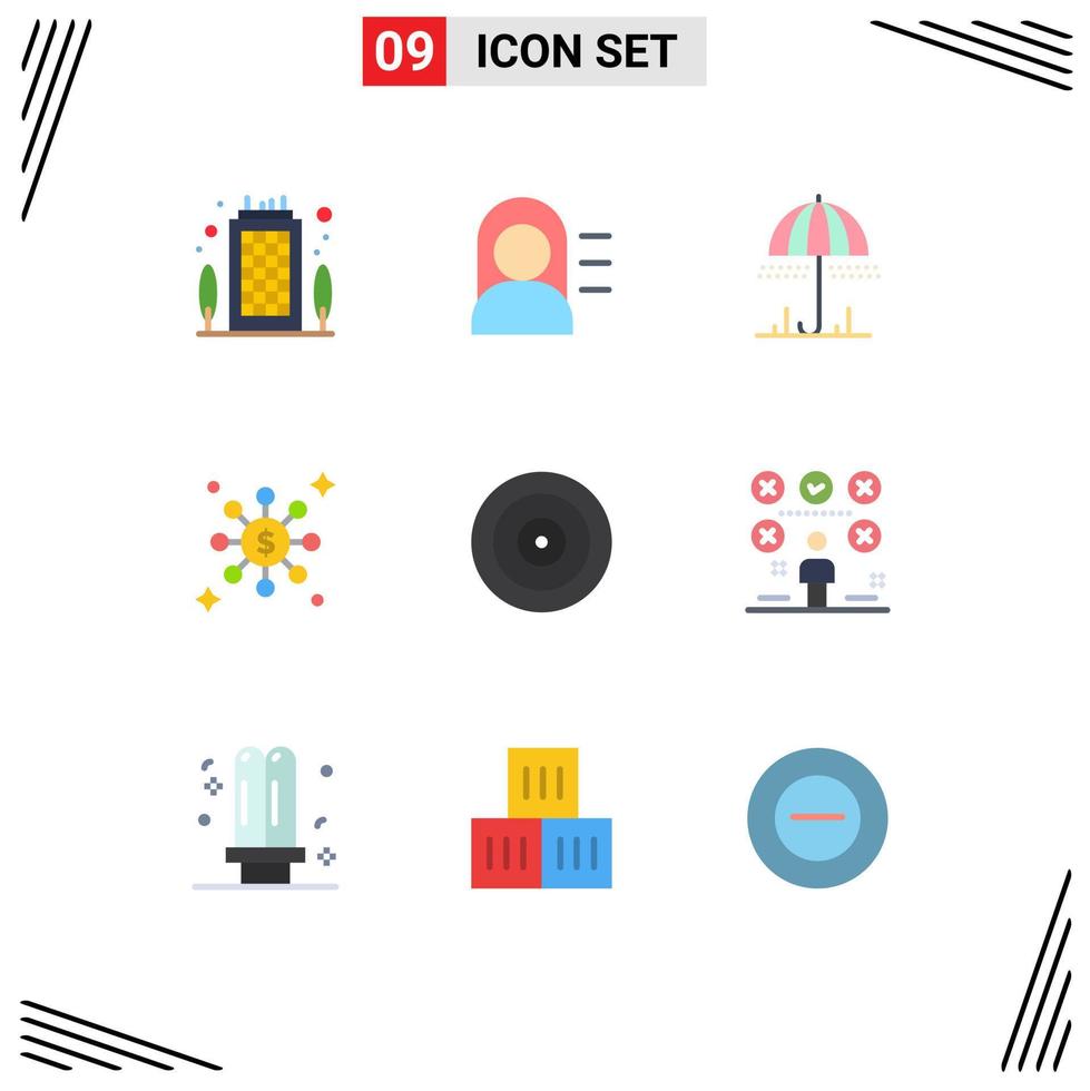 conjunto de 9 iconos de interfaz de usuario modernos signos de símbolos para elementos de diseño vectorial editables para compartir ojo de paraguas de finanzas de destino vector