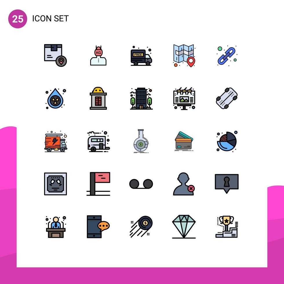 Set of 25 Modern UI Icons Symbols Signs for link sticky stress map package free Editable Vector Design Elements