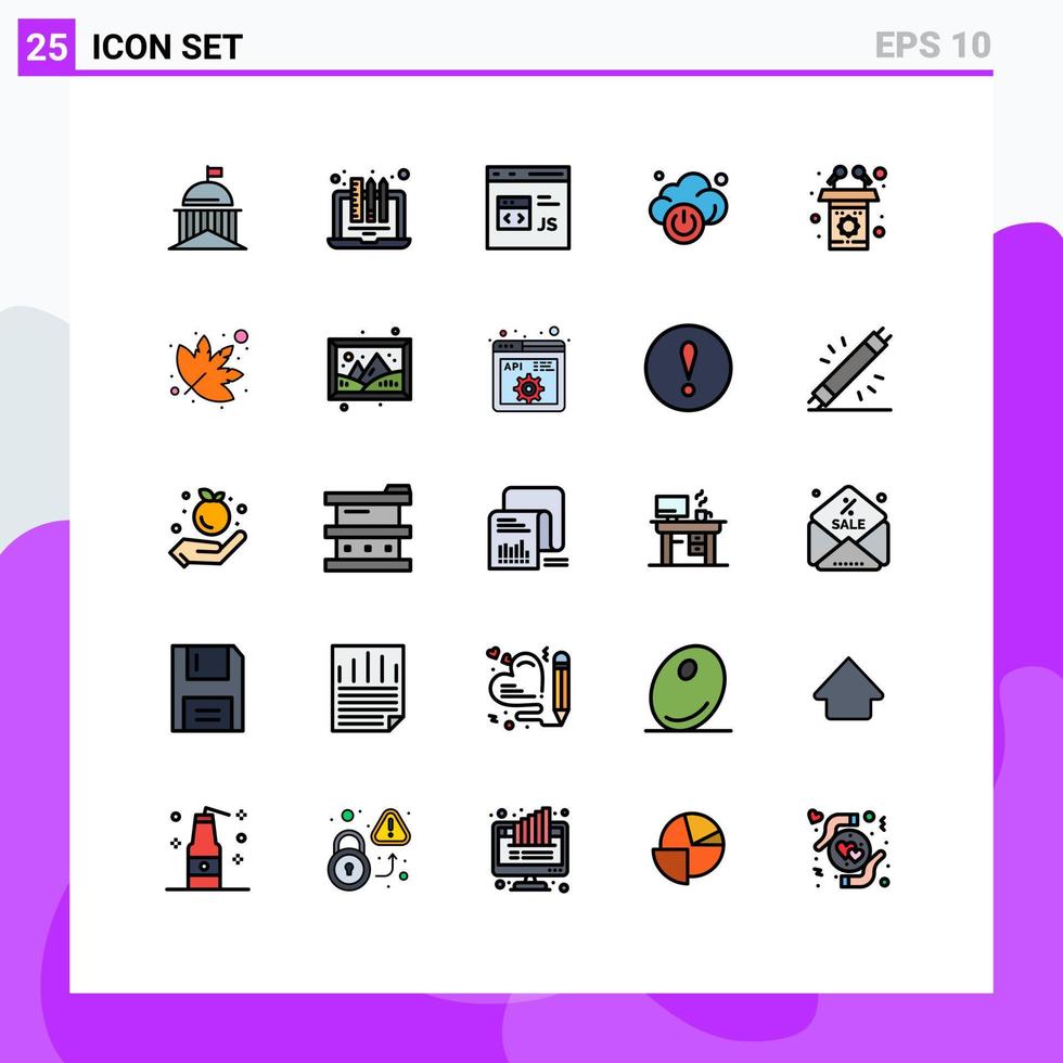 Modern Set of 25 Filled line Flat Colors Pictograph of technology cloud laptop js develop Editable Vector Design Elements