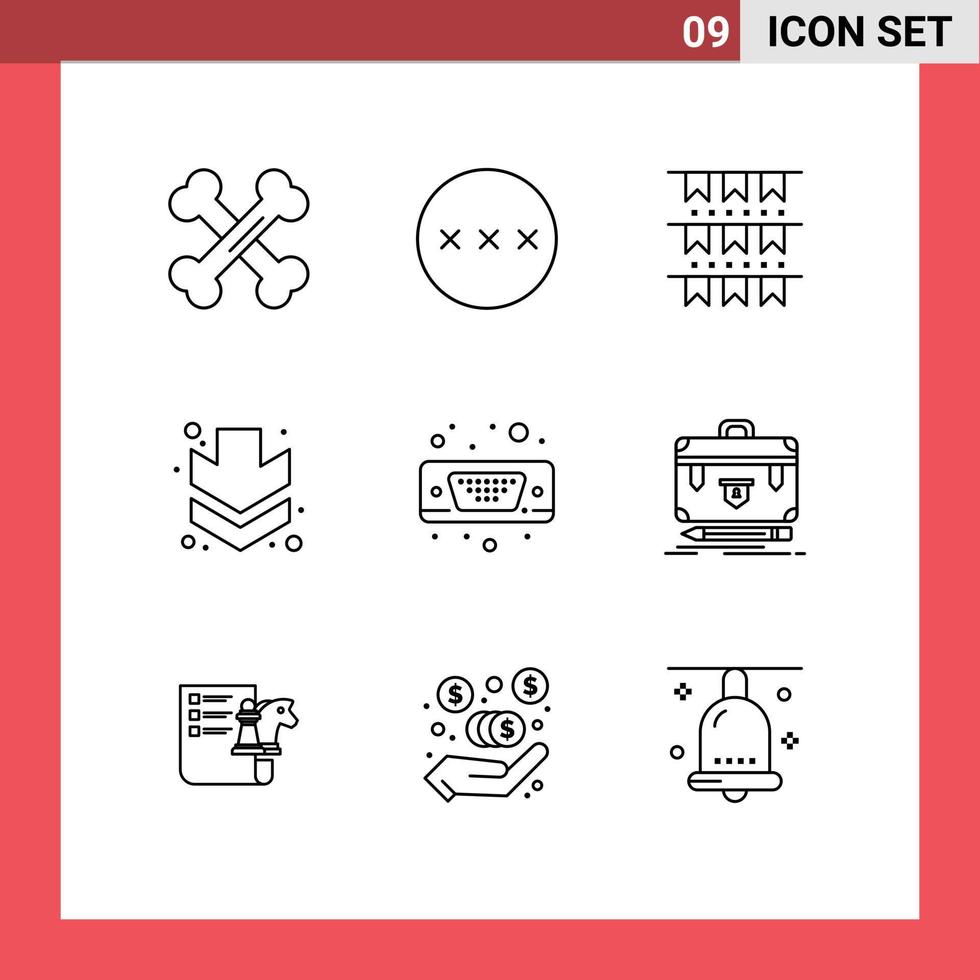9 Universal Outlines Set for Web and Mobile Applications port display american full arrow Editable Vector Design Elements