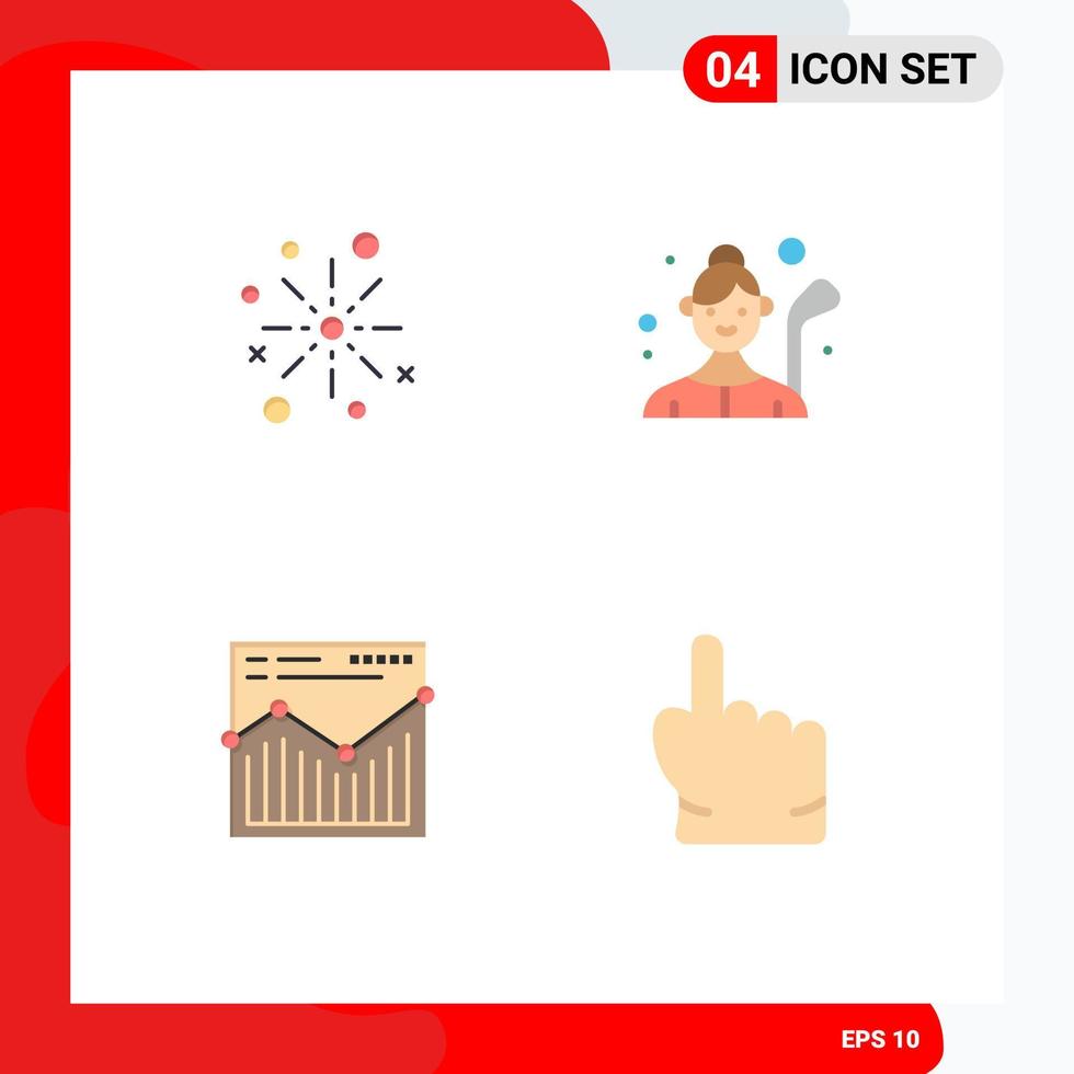 Group of 4 Modern Flat Icons Set for bang golf player crackers fireworks lady golfer Editable Vector Design Elements