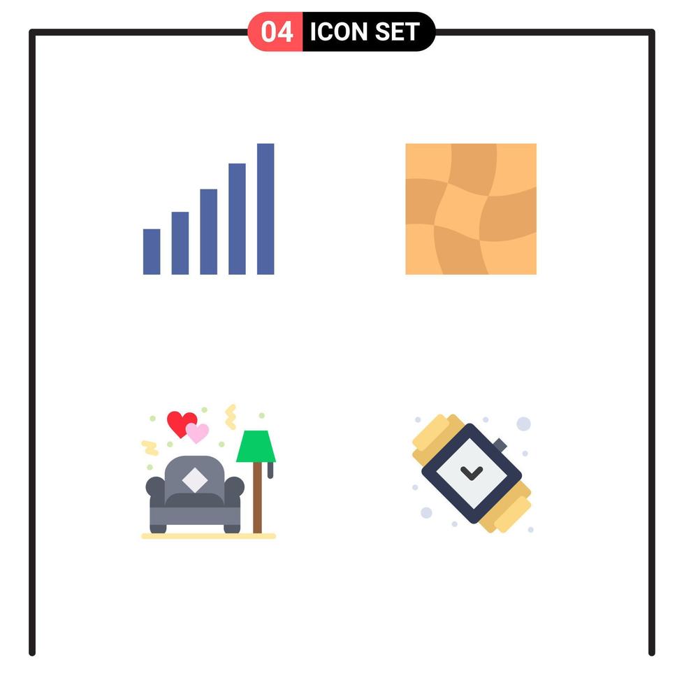 Pack of 4 Modern Flat Icons Signs and Symbols for Web Print Media such as connection love distort couch accessory Editable Vector Design Elements