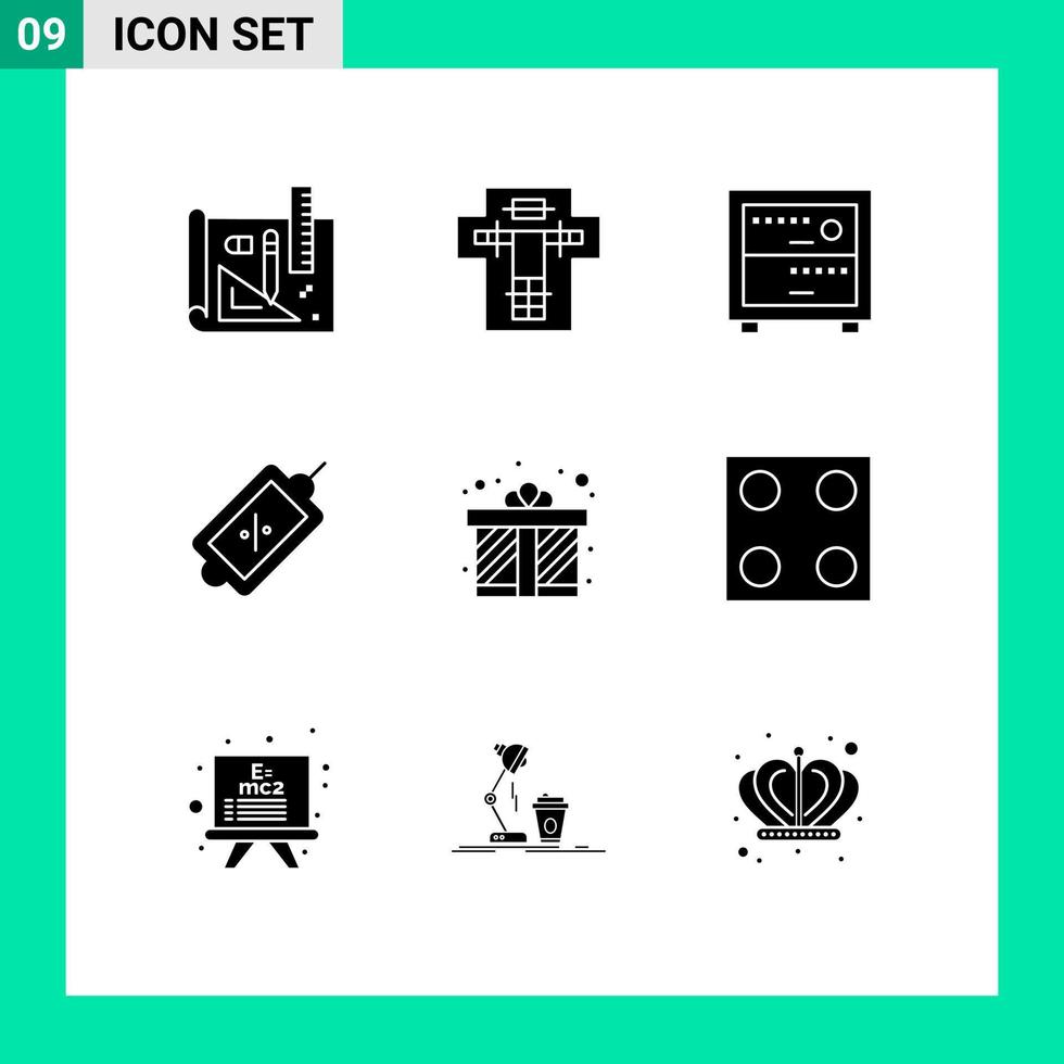 Group of 9 Solid Glyphs Signs and Symbols for gift box tag penalty sale ecommerce Editable Vector Design Elements