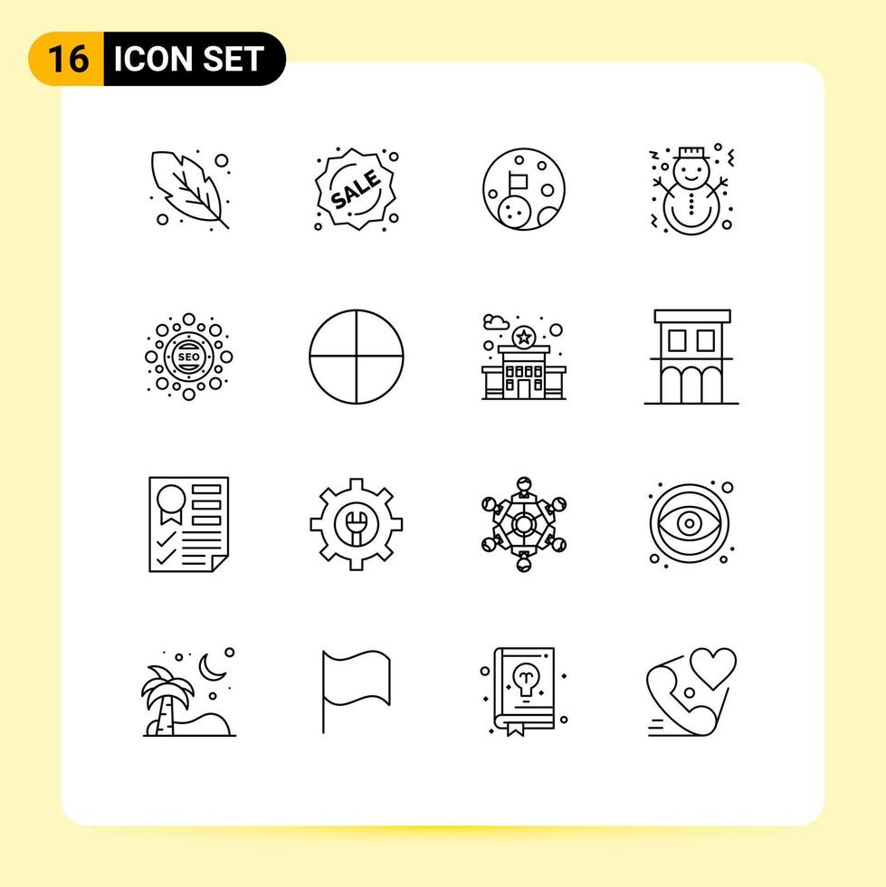 Set of 16 Commercial Outlines pack for optimization gingerbread flag christmas holidays Editable Vector Design Elements