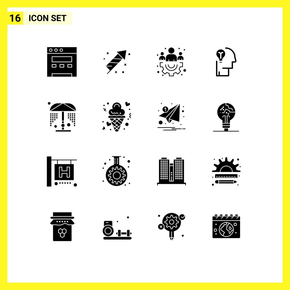Set of 16 Modern UI Icons Symbols Signs for date water team shower human Editable Vector Design Elements