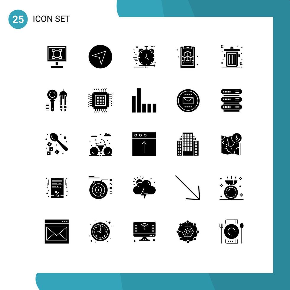 25 Thematic Vector Solid Glyphs and Editable Symbols of editorial geometric product cube management Editable Vector Design Elements