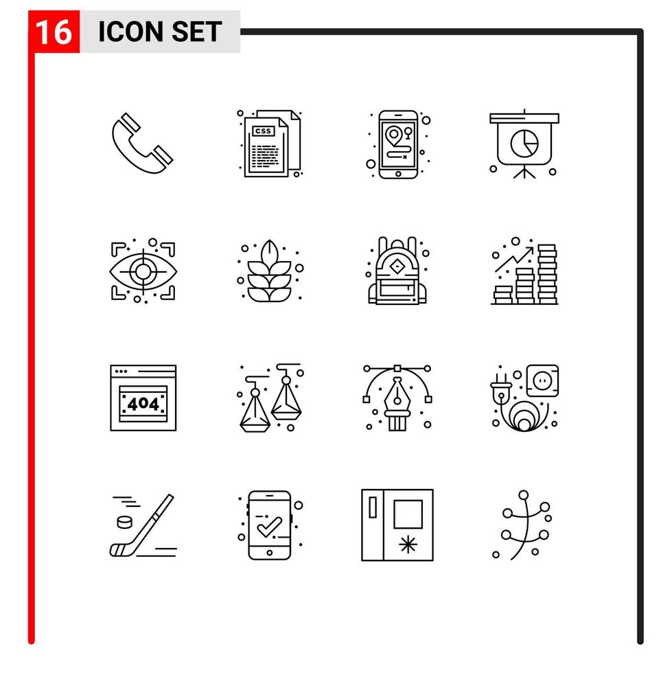Set of 16 Modern UI Icons Symbols Signs for lotus scan location eye graph Editable Vector Design Elements