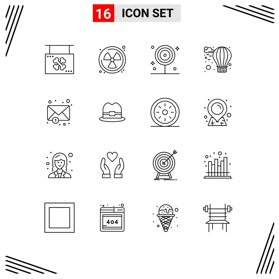 16 Thematic Vector Outlines and Editable Symbols of notification envelope cooking hot air Editable Vector Design Elements