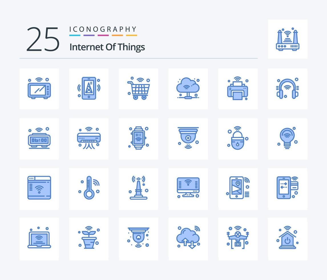 Internet Of Things 25 Blue Color icon pack including printer. internet. mobile. cloud. iot vector
