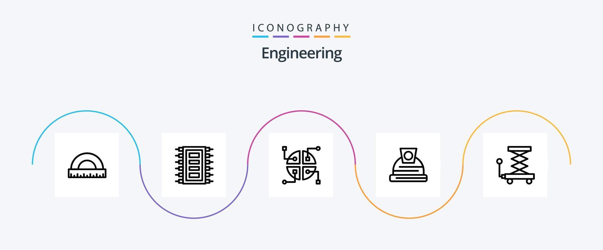 Engineering Line 5 Icon Pack Including construction. helmet. computer. construction. map vector