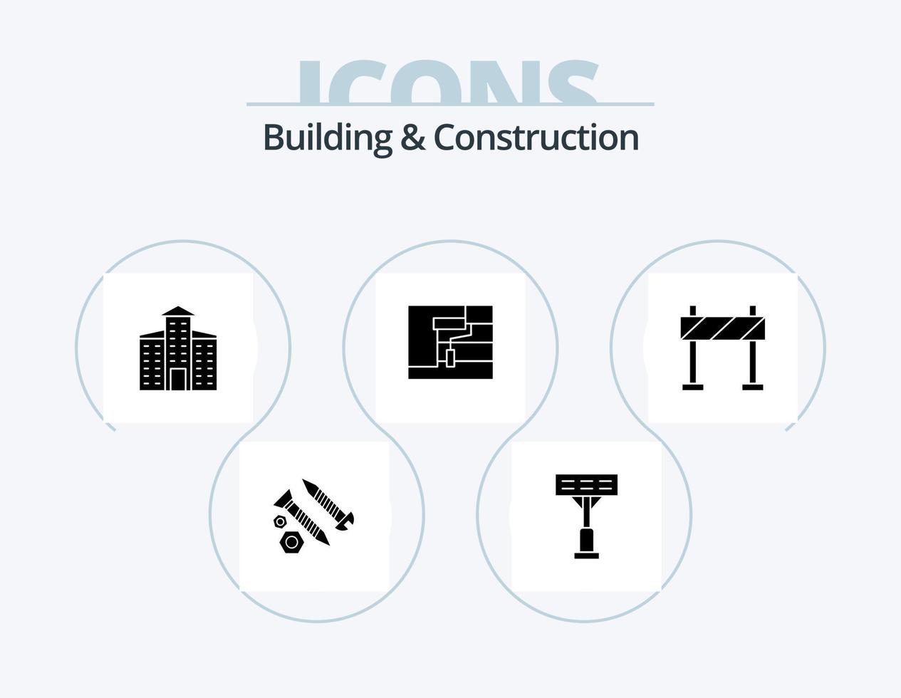 Building And Construction Glyph Icon Pack 5 Icon Design. construction. barricade. building. tool. painting vector