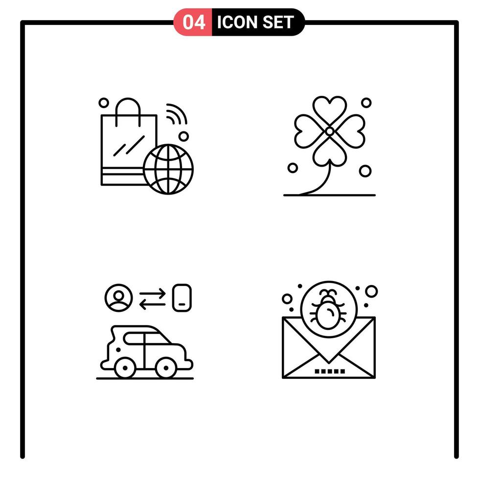 Line Pack of 4 Universal Symbols of shopping bag lucky iot four transport Editable Vector Design Elements